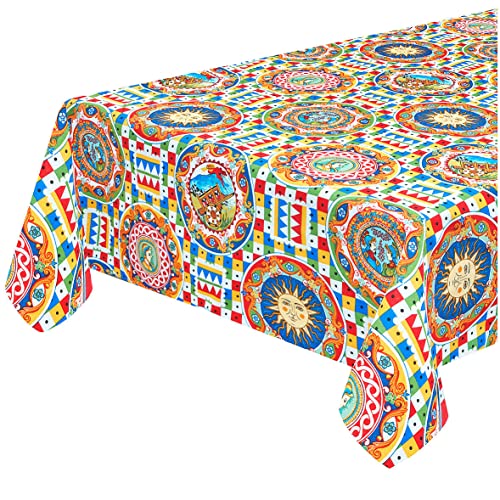 emmevi Tischdecke für Küche, Baumwolle, mit Bordüre, sizilianisches Mosaik, Modell: GREASE DIS_35, 135 x 180 cm von emmevi
