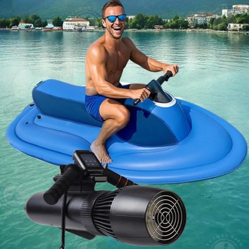 Aufblasbares Motorboot 2025 Mit 500-W-Unterwasserscooter-130Min.10.000Mah 10 Geschwindigkeitsmodi,150 Kg KapazitäT, Doppelte Stabilisierungsflossen, Salzfestes Design FüR Meer Und Pool,Boat+Thruster von emobwdy