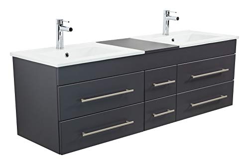 emotion | 2er Waschtisch-Set in Anthrazit Seidenglanz | Made in Germany | B153 x H50,3 x T47 cm | 2X Keramik-Waschbecken mit Unterschrank und 6X Schubladen | Doppelwaschtisch für Badezimmer emotion | 2er Waschtisch-Set in Anthrazit Seidenglanz | Made in Germany | B153 x H50,3 x T47 cm | 2X Keramik-Waschbecken mit Unterschrank und 6X Schubladen | Doppelwaschtisch für Badezimmer von emotion