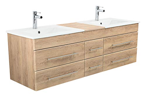 emotion | 2er Waschtisch-Set in Eiche hell | Made in Germany | B153 x H50,3 x T47 cm | 2X Keramik-Waschbecken mit Unterschrank und 6X Schubladen | Doppelwaschtisch für designvolle Badezimmer emotion | 2er Waschtisch-Set in Eiche hell | Made in Germany | B153 x H50,3 x T47 cm | 2X Keramik-Waschbecken mit Unterschrank und 6X Schubladen | Doppelwaschtisch für designvolle Badezimmer von emotion