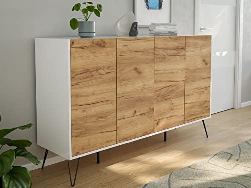 emotion Design Sideboard Kommode Rana 155cm 4 Softclose Türen Weiß/Eiche Front von emotion