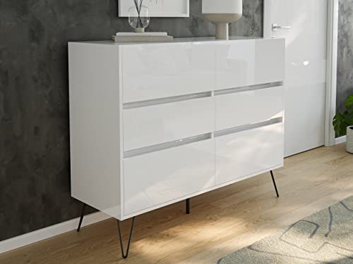 emotion Design Sideboard Kommode Volo 120cm Greifraum 6 SoftClose Schubladen Weiß Hgl von emotion