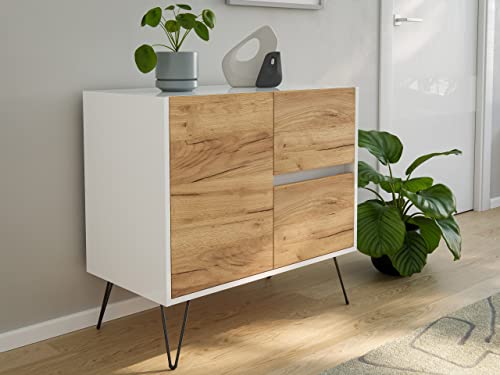 emotion Raumwunder S Sideboard Kommode Greifraum 80cm 2 SoftClose 1 Tür Weiß/Eiche Front von emotion