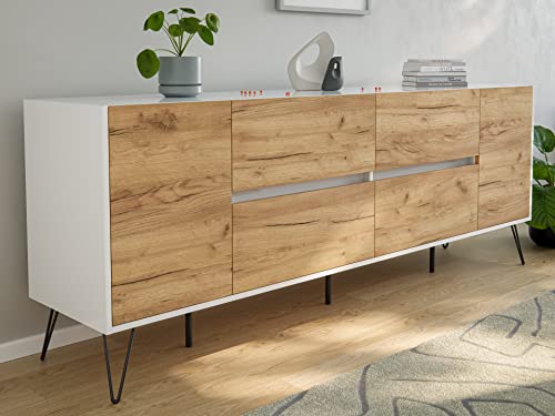 emotion Raumwunder XXL Sideboard Heros 200cm 4 SoftClose 2 Türen Weiß/Eiche Front von emotion