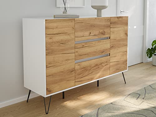 emotion Sideboard Kommode Daro 140cm Greifraum 3 SoftClose 2 Türen Weiß/Eiche Front von emotion