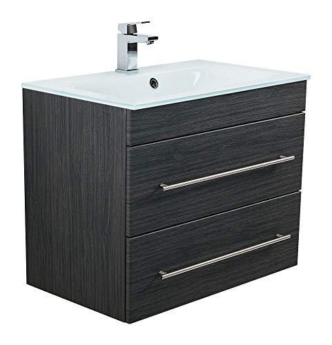 emotion | Waschbecken mit Unterschrank in Anthrazit Gemasert | Made in Germany | B75 x H61,1 x T47 cm | Waschtischunterschrank mit Zwei Schubladen | Badmöbel für designvolle Badezimmer emotion | Waschbecken mit Unterschrank in Anthrazit Gemasert | Made in Germany | B75 x H61,1 x T47 cm | Waschtischunterschrank mit Zwei Schubladen | Badmöbel für designvolle Badezimmer von emotion
