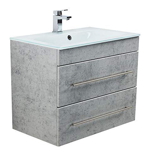 emotion | Waschbecken mit Unterschrank in Grau Marmoriert | Made in Germany | B75 x H61,1 x T47 cm | Waschtischunterschrank mit Zwei Schubladen | Badmöbel für designvolle Badezimmer von emotion