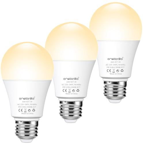 emotionlite E27 LED Lampe mit Dämmerungssensor, 9W (60W Äquivalent) LED Glühbirnen, Lichtsensor Glühbirne Ideal für Veranda, Terrasse, Garage, Flur, Keller, A60, 3000K, Warmweiß, 3 Stück von emotionlite
