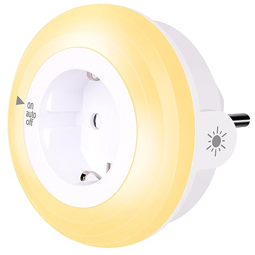 Emotionlite Nachtlicht Steckdose mit Dämmerungssensor, LED Nachtlampe Kinder Schützen Steckdose Helligkeitssensor, Auto/AUF/AUS mit Lichtsensor 4 Helligkeit Einstellbar WarmWeiß 2700K 1 Stück von emotionlite