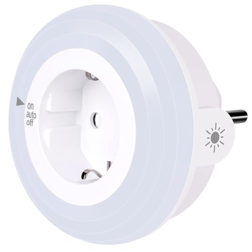 emotionlite Nachtlicht Steckdose mit Dämmerungssensor, LED Nachtlampe Kinder Schützen Steckdose Helligkeitssensor, Auto/ON/OFF mit Lichtsensor 4 Helligkeit Einstellbar WarmWeiß 2700K 1 Stück von emotionlite
