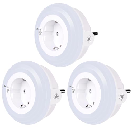 emotionlite Nachtlicht Steckdose mit Dämmerungssensor, LED Nachtlampe Kinder Schützen Steckdose Helligkeitssensor, Auto/ON/OFF mit Lichtsensor 4 Helligkeit Einstellbar WarmWeiß 2700K 3 Stück von emotionlite