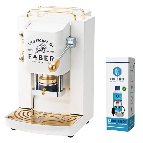 Faber Pro Deluxe-Kaffeemaschine aus Messing, mit Pads aus Ese-Papier, 44 mm, 20 Pads Emozioni beiliegend (weiß) von emozioni quotidiane