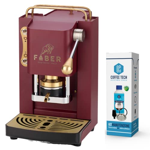 emozioni quotidiane Faber Mini Deluxe Kaffeemaschine mit Messing-Finish, mit Pads aus Ese-Papier, 44 mm, 20 Pads (Mini Cherry) von emozioni quotidiane