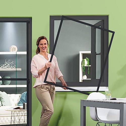 empasa Insektenschutz Fenster Basic mit Alurahmen in Weiß, Braun oder Anthrazit und FILATEC® Gewebe in Schwarz, kürzbarer Bausatz zur Selbstmontage, Fliegengitter, verschiedene Größen von empasa