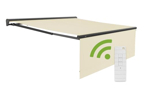 empasa Elektrische Kassettenmarkise 'Expert' Gelenkarmmarkise Markise Sonnenschutz mit manuell ausfahrbarem Volant, komplett vormontiert, in verschiedenen Größen und Farben von empasa