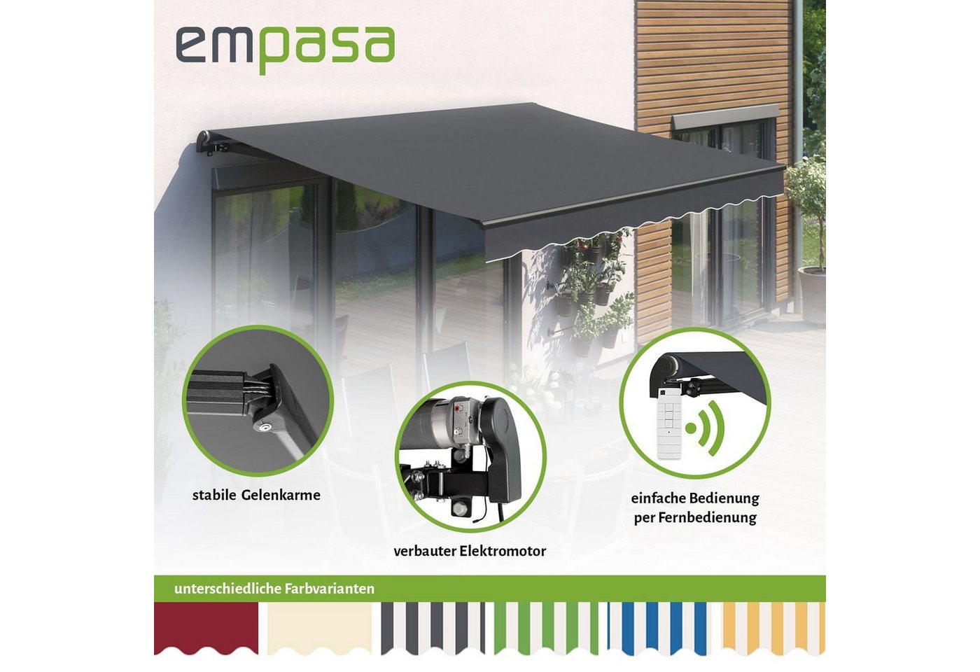 empasa Gelenkarmmarkise START PLUS" elektrische Markise mit Fernbedienung & Handkurbel 250 x 200cm" von empasa