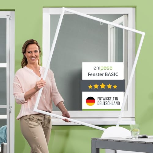 empasa Insektenschutz Fenster Basic mit Alurahmen in Weiß, Braun oder Anthrazit und FILATEC® Gewebe in Schwarz, kürzbarer Bausatz zur Selbstmontage, Fliegengitter, verschiedene Größen von empasa