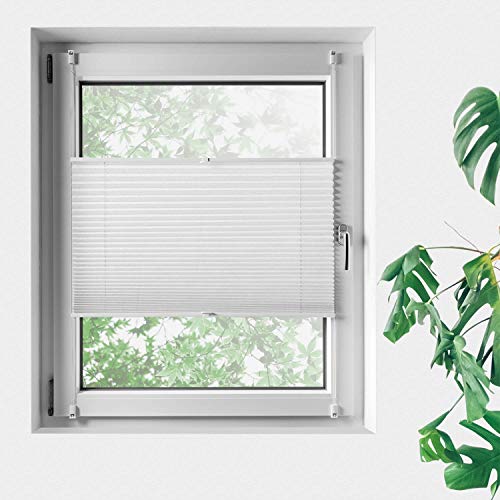 empasa Sonnenschutz Plissee Faltrollo Sichtschutz für Fenster kürzbar, in weiß, grau oder Khaki, ohne Bohren, in Größen 60 x 80 cm, 80 x 100 cm, 100 x 120 cm, 120 x 140 cm, 130 x 150 cm von empasa
