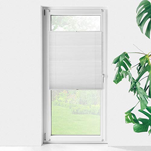 empasa Sonnenschutz Plissee ohne Bohren Sichtschutz Faltrollo Rollo für Türen in weiß, grau oder Khaki, 100 x 210 cm oder 120 x 240 cm, kürzbar von empasa