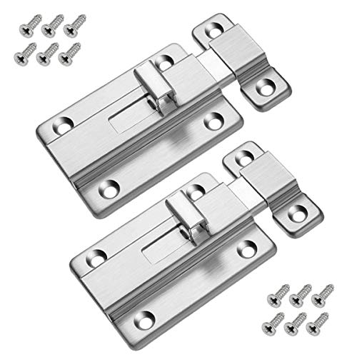 2 Stück Edelstahl Riegel, Türriegel 66x45 mm, Schloss-Riegel mit 12 Schrauben, Verriegelung, Bolzenriegel für Türen, Tür Riegel Schiebeschloss für Alle Arten von Innentüren von emperoch