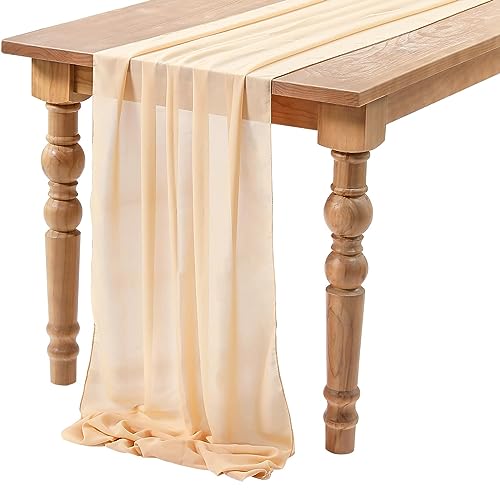 Table Runner Tischdecke Chiffon Musselin Dekostoff Beige Tischläufer 75x300 cm Beige dünner Table Runner Tischdeko Tischband für Geburtstage Hochzeiten 75 x 300 cm,Champagner von emperoch