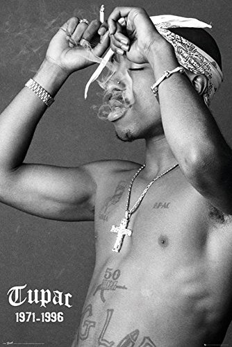 2pac - Smoke - Musikposter Tupac Shakur Rap Hiphop 2Pac RIP Gangsta - Grösse 61x91,5 cm + 2 St Posterleisten Kunststoff 62 cm schwarz von empireposter