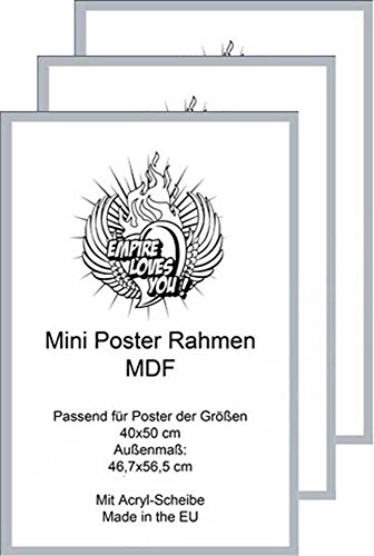 3 Stück Rahmen #319098 Mini Poster Wechselrahmen der Marke Shinsuke® 40x50 cm Profil: 30mm MDF Holzfaserwerkstoff lackiert Silber von empireposter