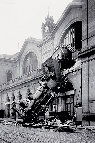 Anonym - Gare Montparnasse - Train Poster Lokomotive Dampflok Unfall Accident - Grösse 61x91,5 cm + Wechselrahmen, Shinsuke® Maxi Aluminium Silber, Acryl-Scheibe von empireposter