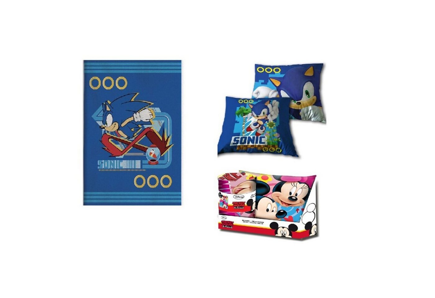 Bett-Set, Geschenkset - Sonic - Decke und Kissen - Größe 100x140 cm / 35x35 cm, empireposter von empireposter