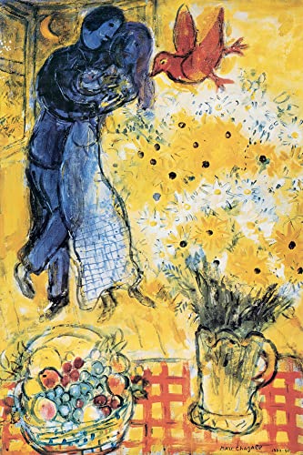 Chagall, Marc - Les Amoureux aux Marguerites - Kunstposter Druck 61x91,5 cm + Wechselrahmen, Shinsuke® Maxi Kunststoff Orange, Acryl-Scheibe von empireposter