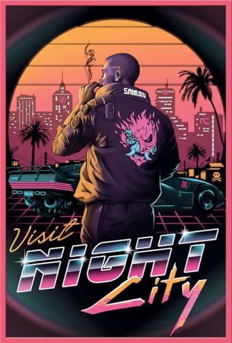Cyberpunk - Visit Night City - Poster Plakat Druck - Grösse 61x91,5 cm + Wechselrahmen, Shinsuke® Maxi Kunststoff rosa, Acryl-Scheibe von empireposter