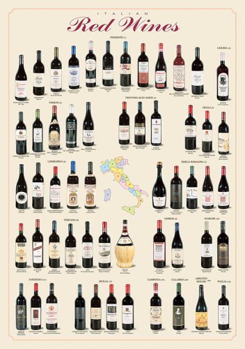 Educational - Bildung Italienische Rotweine - Italian Red Wines Bildungsposter Plakat Druck - Version in Englisch - Grösse 68x98 cm von empireposter