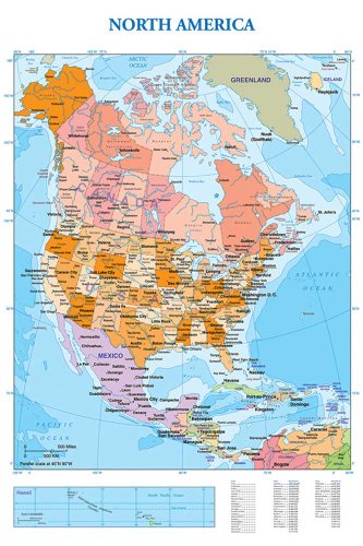 Educational - Bildung Landkarte Nordamerika - Map - Map of North America Bildungsposter Plakat Druck - Maxiposter Version in Englisch - Grösse 61x91,5 von empireposter
