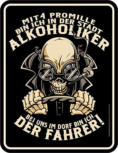 empireposter Fahrer - Promille - Blechschild mit Spruch, 4 Saugnäpfe - Blech-Schild Blech Schild Fun, Größe 17x22 von empireposter