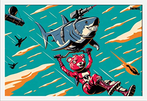 Fortnite - Laser Shark - Game Videospiel - Poster Plakat Druck - Grösse 91,5x61 cm + Wechselrahmen, Shinsuke® Maxi MDF Weiss, Acryl-Scheibe von empireposter