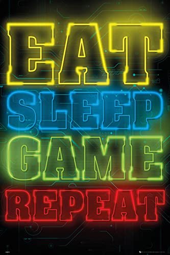 Gaming - Eat, Sleep, Game, Repeat - Videospiel Poster Plakat Druck - Grösse 61x91,5 cm + Wechselrahmen, Shinsuke® Maxi Kunststoff schwarz, Acryl-Scheibe von empireposter