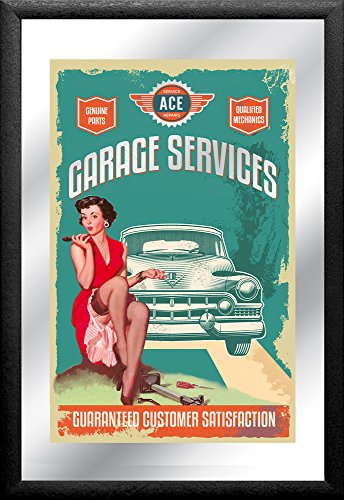 Garage Service and Repairs - Bedruckter Spiegel mit Kunststoff Rahmen in Holzoptik, Kult-Spiegel - Grösse 20x30 cm von empireposter