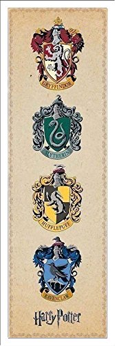 Harry Potter - House Crests - Fantasy Film Kino - XXL Tür Door Poster Druck - Größe 53x158 cm + Wechselrahmen, Shinsuke® Maxi Kunststoff Weiss, Acryl-Scheibe von empireposter