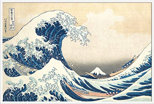 Hokusai, Katsushika - IThe Great Wave - Poster Japanische Zeichnung - Grösse 91,5x61 cm + Wechselrahmen, Shinsuke® Maxi Kunststoff Weiss, Acryl-Scheibe von empireposter