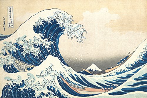Hokusai, Katsushika - IThe Great Wave - Poster Japanische Zeichnung - Grösse 91,5x61 cm + Wechselrahmen, Shinsuke® Maxi MDF schwarz, Acryl-Scheibe von empireposter