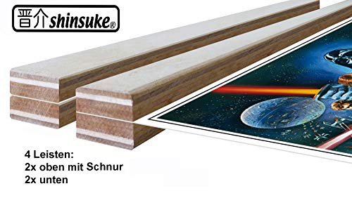 Holz Posterleisten 61cm, 2 Paar, 1x oben mit Schnur + 1x unten, Magnetverschlüsse. Die Klemmleisten sind aus natürlichem Schichtholz. von empireposter