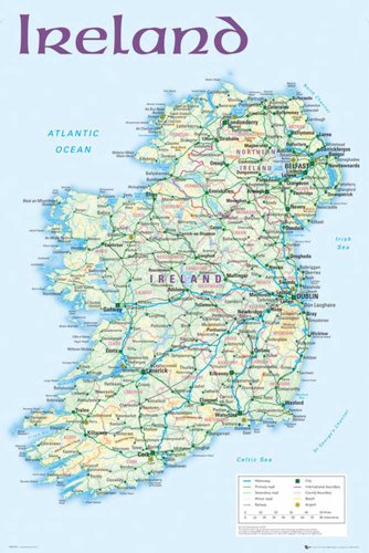 Ireland - Map 2012 Landkarten Irland Dublin Städte, Maxi-Poster, Druck, Poster - Grösse 61x91,5 cm + 1 Korkplatte 61x91,5x1,0 cm - Naturprodukt von empireposter