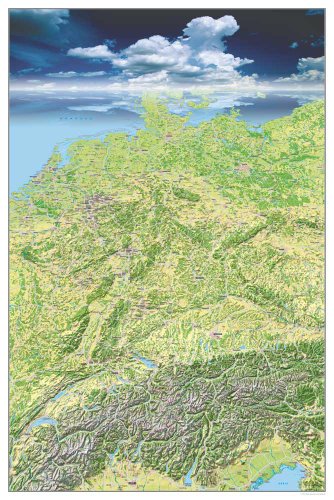 Landkarten - Deutschland - Panoramakarte - Plakat Poster Druck - Grösse cm + Wechselrahmen, Shinsuke® Maxi MDF schwarz, Acryl-Scheibe von empireposter