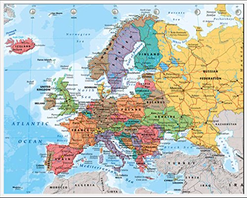 Landkarten - Europa Map 2014 - Plakat Mini-Poster - 50x40 cm + Wechselrahmen, Shinsuke® Maxi Kunststoff Weiss, Acryl-Scheibe von empireposter