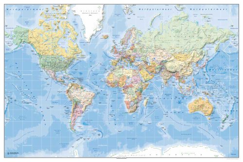 Landkarten - Politische Weltkarte - Maßstab: 1/47Mio. Plakat Poster Druck - Grösse 91,5x61 cm + 2 St Posterleisten Kunststoff 93 cm transparent von empireposter