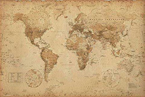Maps - Antique Map - Landkarten Poster Weltkarte Version in Englisch - Grösse 91,5x61 cm + 2 St Posterleisten Kunststoff 93 cm transparent von empireposter