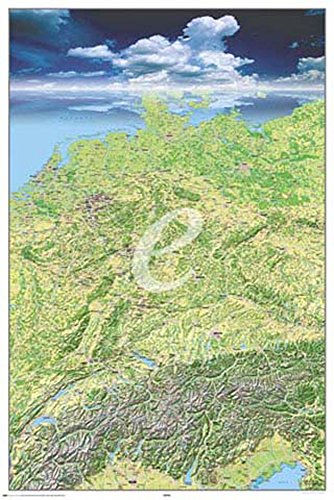 Maps - Deutschland- Perspektive - Landkarten Poster Topografische Deutschlandkarten Grösse 61x91,5 + 2 St Posterleisten Kunststoff 62 cm transparent von empireposter