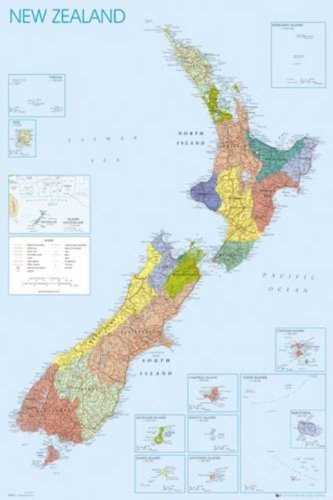 Maps New Zealand Neuseeland Landkarten Poster Druck 61x91,5 cm + 2 St Posterleisten Kunststoff 62 cm transparent von empireposter
