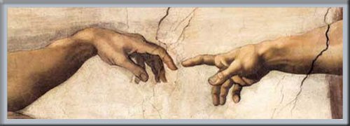 Michelangelo Creation Hands Slimposter 91,5x30,5 cm + Wechselrahmen, Shinsuke® Maxi Kunststoff Silber, Acryl-Scheibe von empireposter