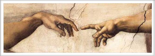 Michelangelo Creation Hands Slimposter 91,5x30,5 cm + Wechselrahmen, Shinsuke® Maxi Kunststoff Weiss, Acryl-Scheibe von empireposter